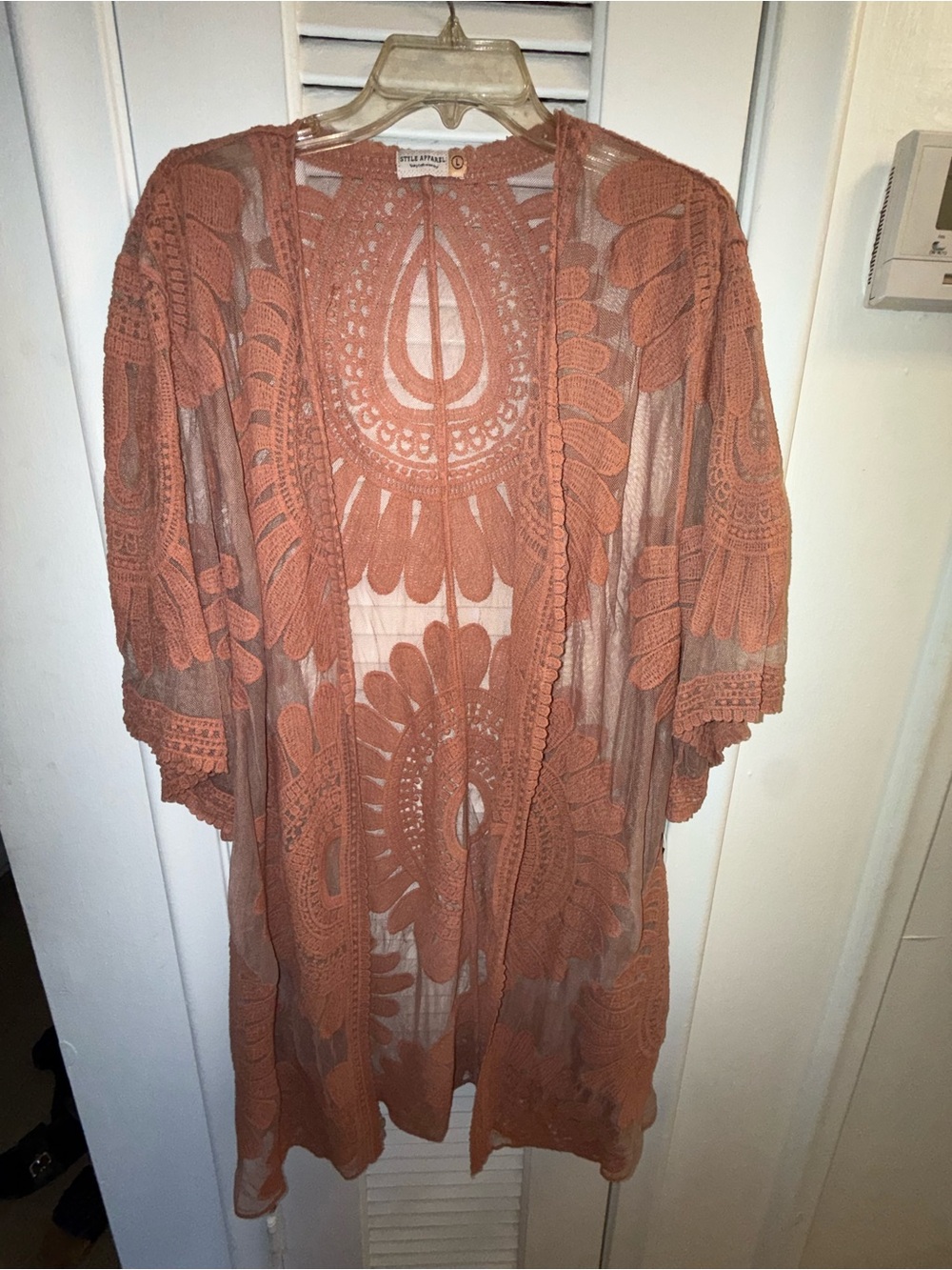 Terracotta Crochet Kimono - blush color Lace Cover-Up